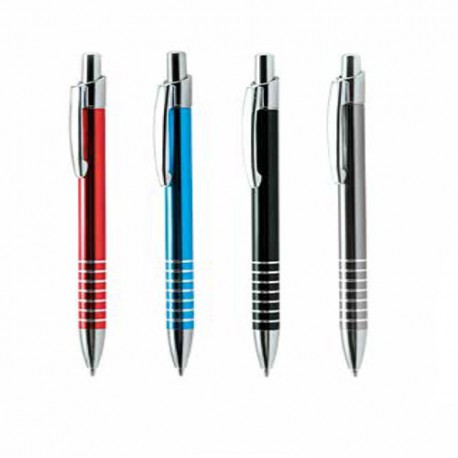 Caneta em metal com 7 anéis.